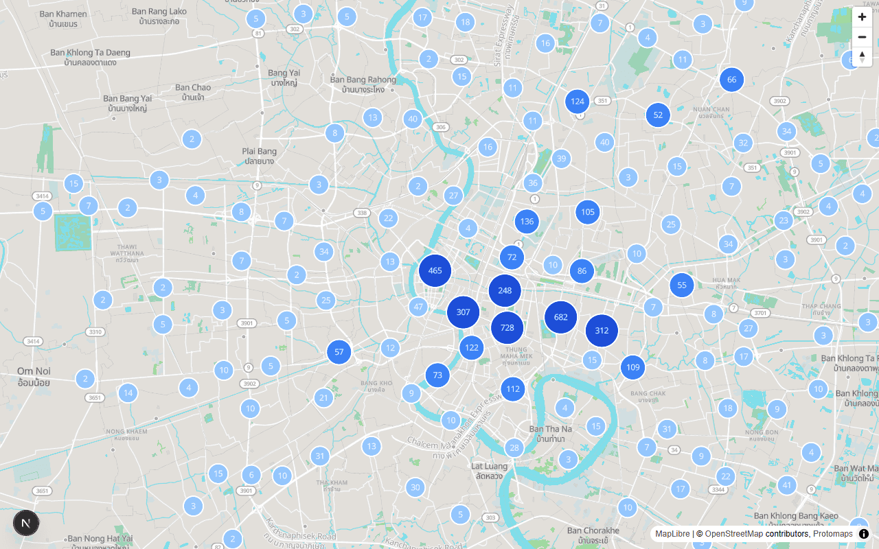 Screenshot of the BarSceneMap Bangkok view, with clustered venue markers across the city.